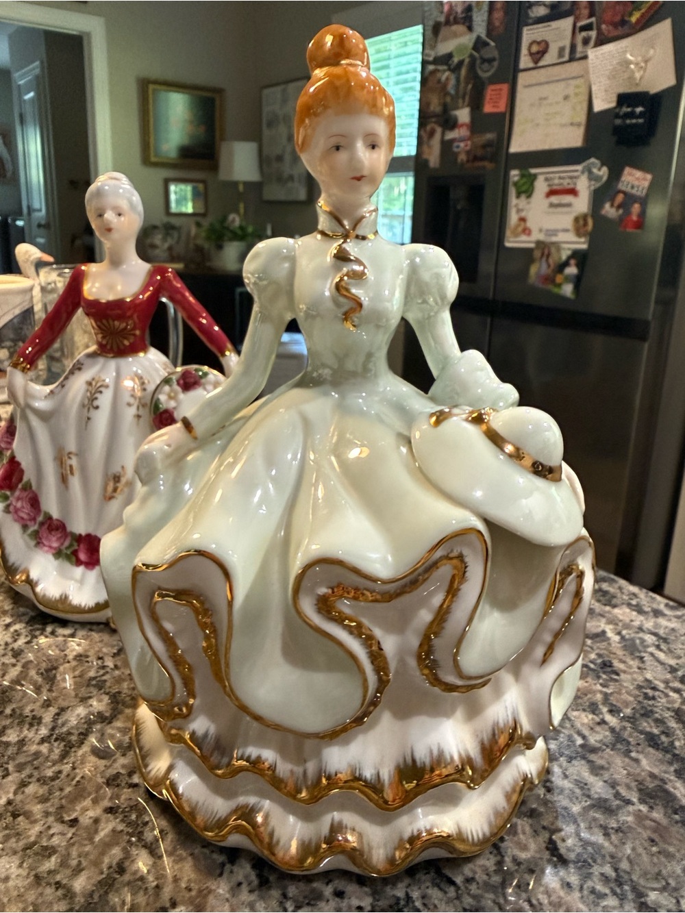 Porcelain Lady Figurine in Cream and Gold - Elegant Home Art